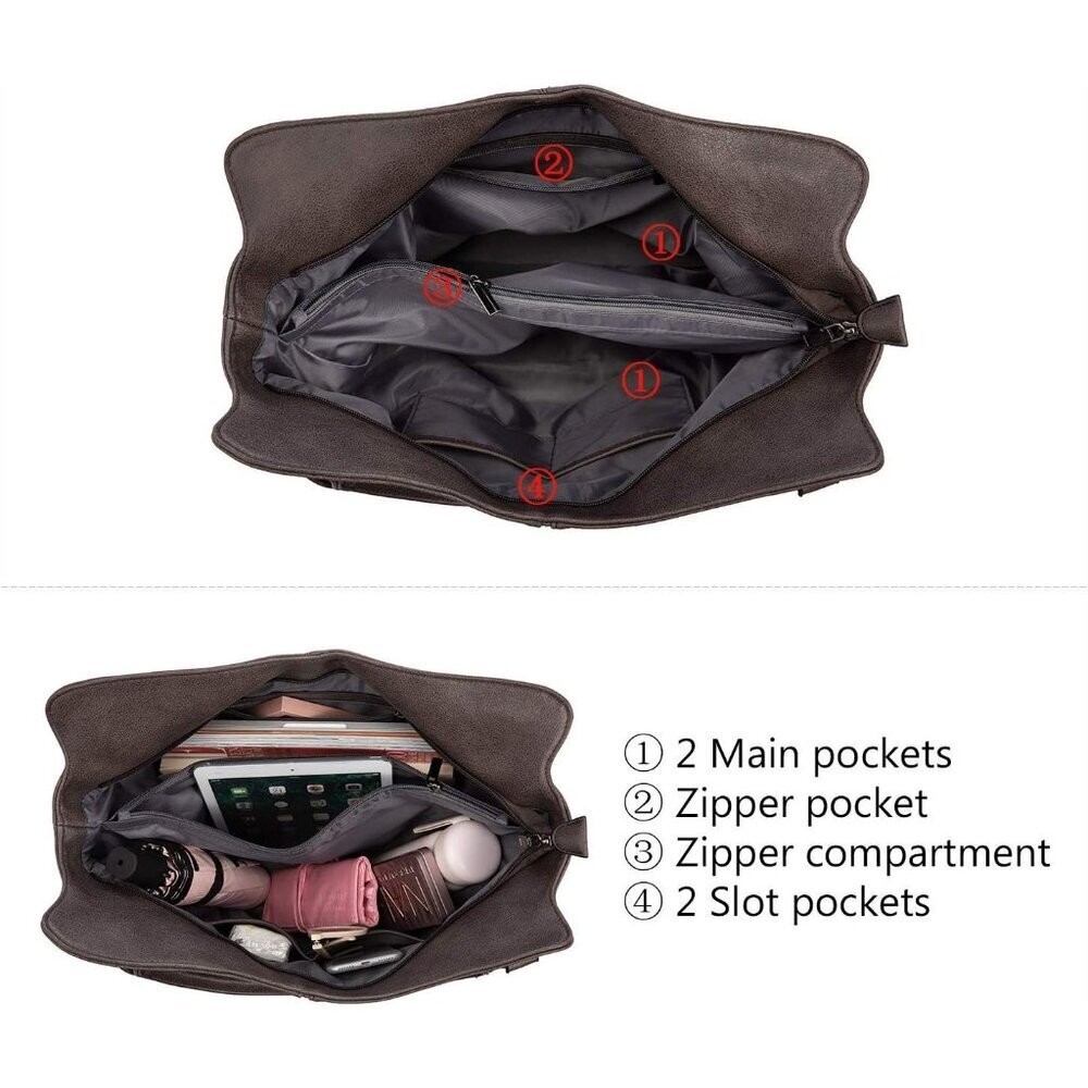 Women's Coffee Large PU Leather Tote Bag - Fashion Hobo Purse w/Strap - Picture 5 of 8